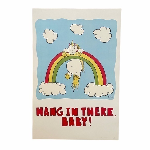 Limited Edition Unicorn “Hang In There Baby” Original Art Print 12x18 Poster - Picture 1 of 2